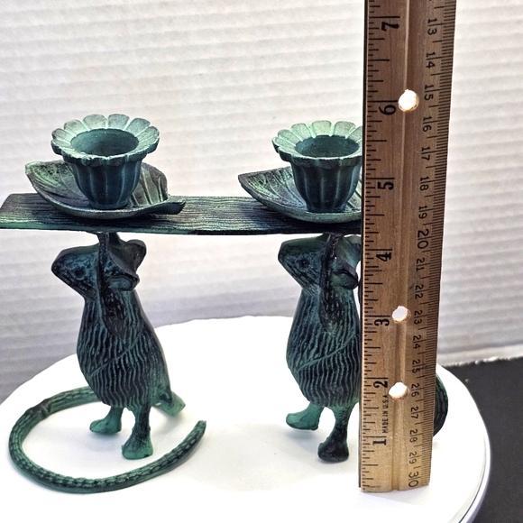 2 Mouse Candle Holder San Pacific L👀K 🐀🐀 Bronze Green Patina Christmas - Picture 6 of 9